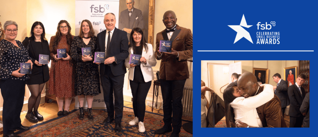 All winners of the Scotland Business Awards 2024 proudly holding their awards, including HR Hub Plus for Community Business of the Year.
