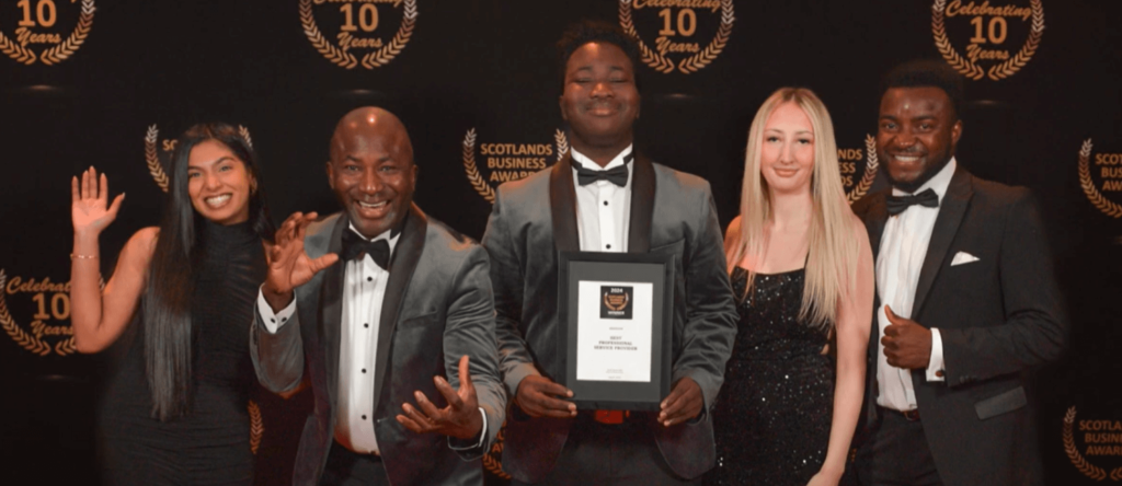 HR Hub Plus Limited team proudly holding the Best Professional Service Provider Award at the Scotland Business Awards 2024