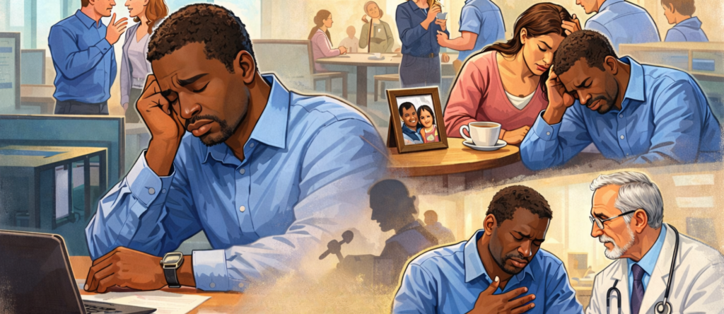 Cartoon showing an employee feeling isolated at work after being told not to speak his native language, highlighting workplace language discrimination