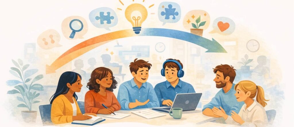 Illustration of diverse employees collaborating in an inclusive workplace, representing neurodiversity awareness and the benefits of supporting neurodivergent employees.