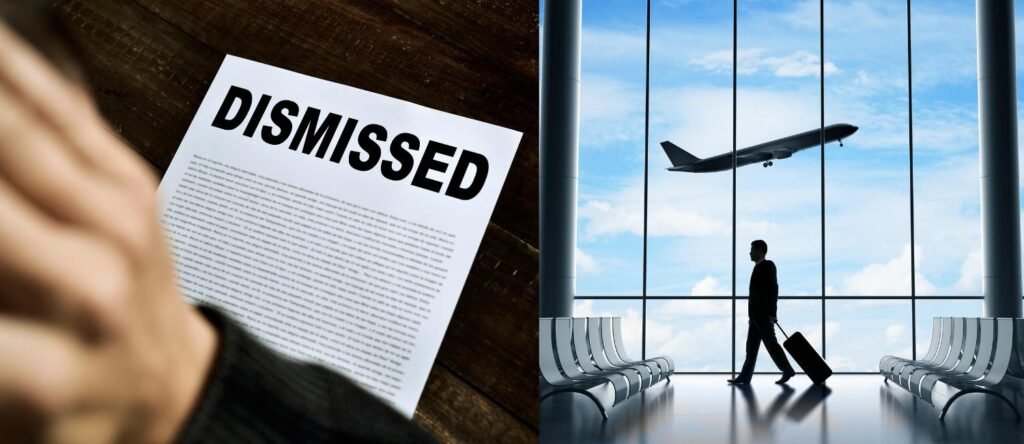 Employee dismissal letter alongside an airport terminal, illustrating the importance of exploring alternatives to dismissal before terminating employment due to sickness absence.