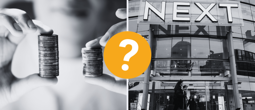 Next store and equal pay imagery highlighting questions about different employee pay rates